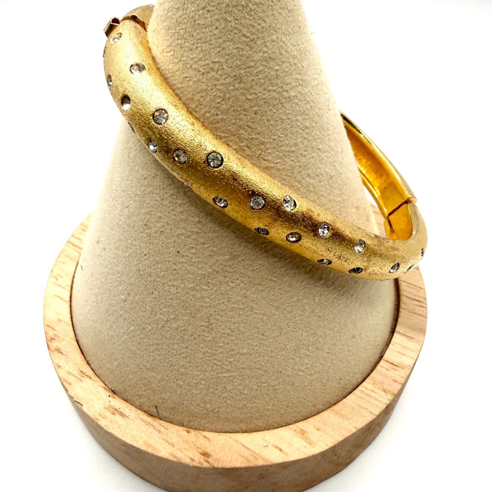Swarovski Bangle Bracelet Gold Tone Textured Rhinestone Old money